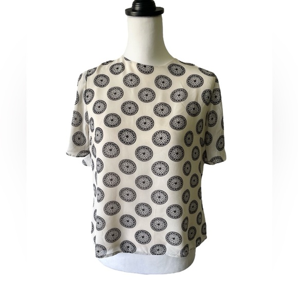 H&M Ivory and Black Geometric Print Tie Back Blouse, Size 10 - Picture 1 of 6